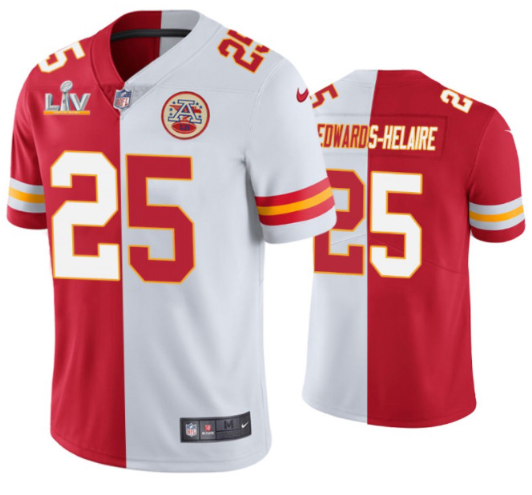 Men's Kansas City Chiefs #25 Clyde Edwards-Helaire Red/White NFL 2021 Super Bowl LV Vapor Limited Stitched Jersey